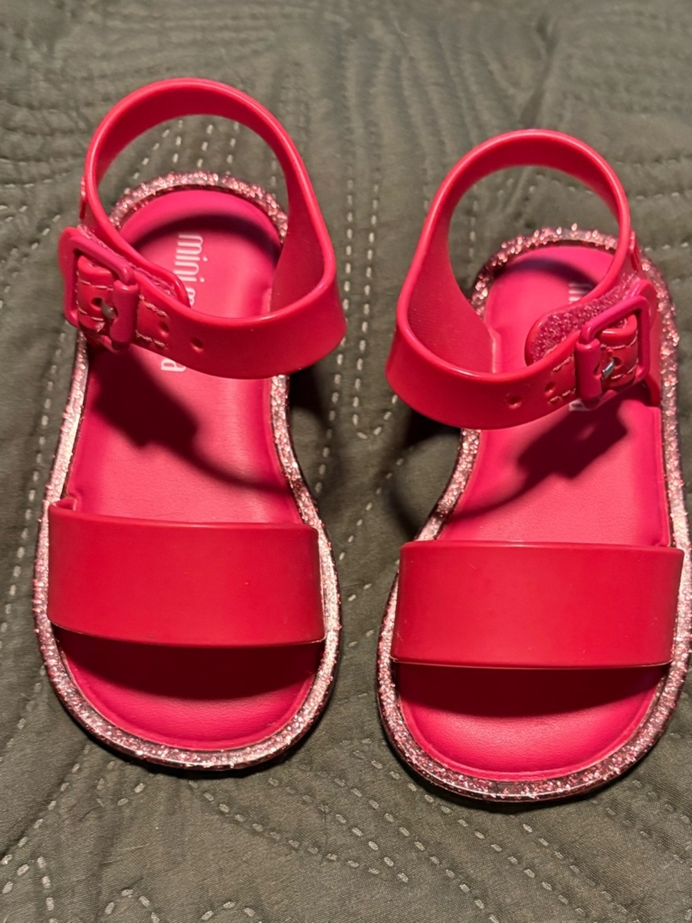 Minnetonka Girls' Bright Pink Glitter-Trim Sandals